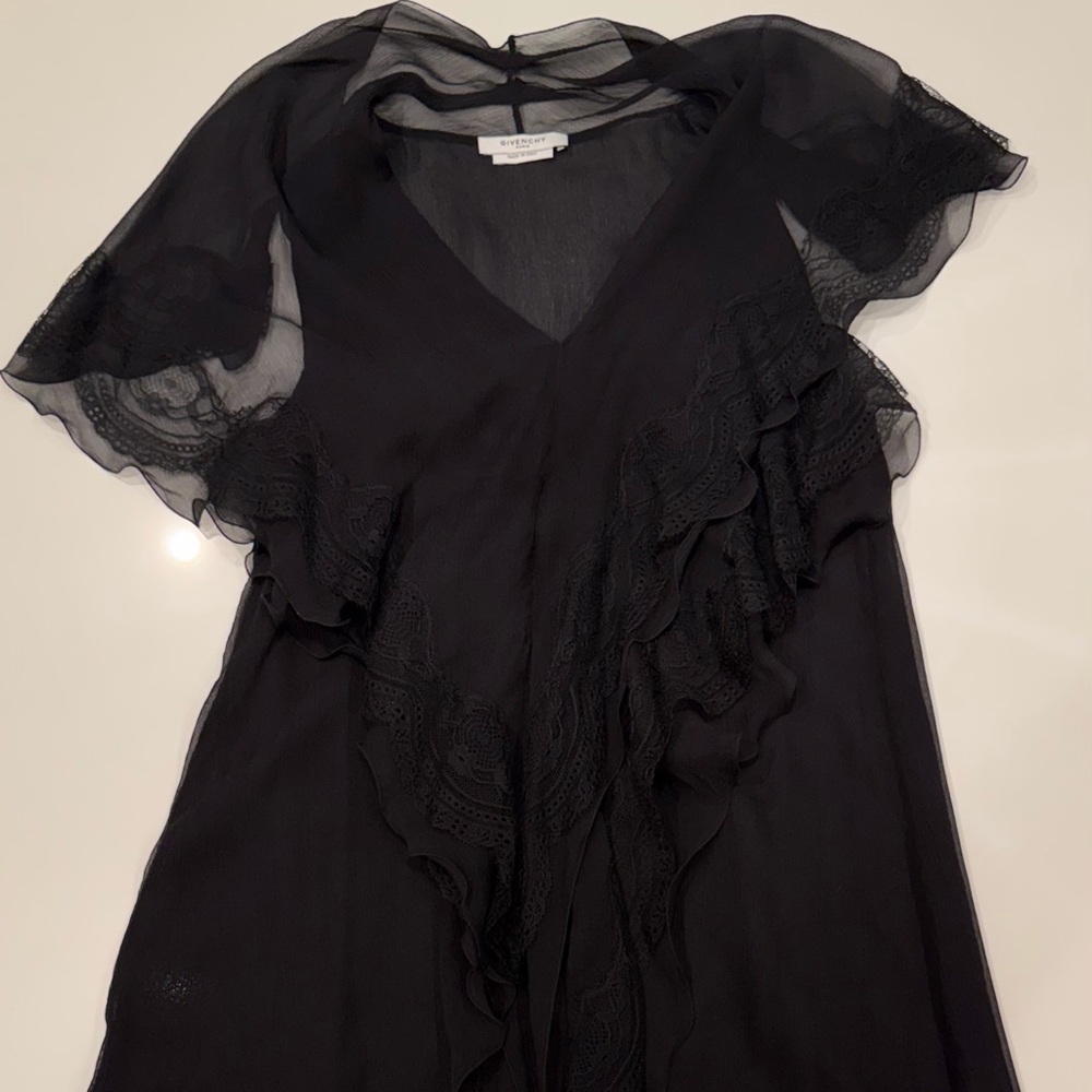 Givenchy black Ruffle Lace Robe